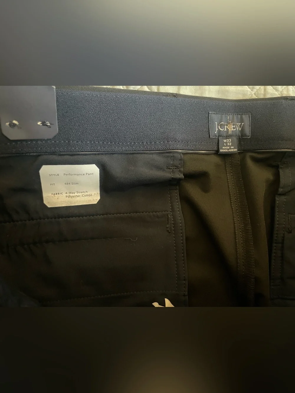 J.CREW 484 Slim-fit tech pant in Black Size 33/32 NWT $128 CG696